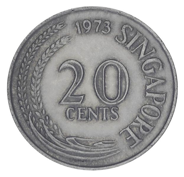 Singapore 20 cents 1973 F-VF Swordfish (KM#4)