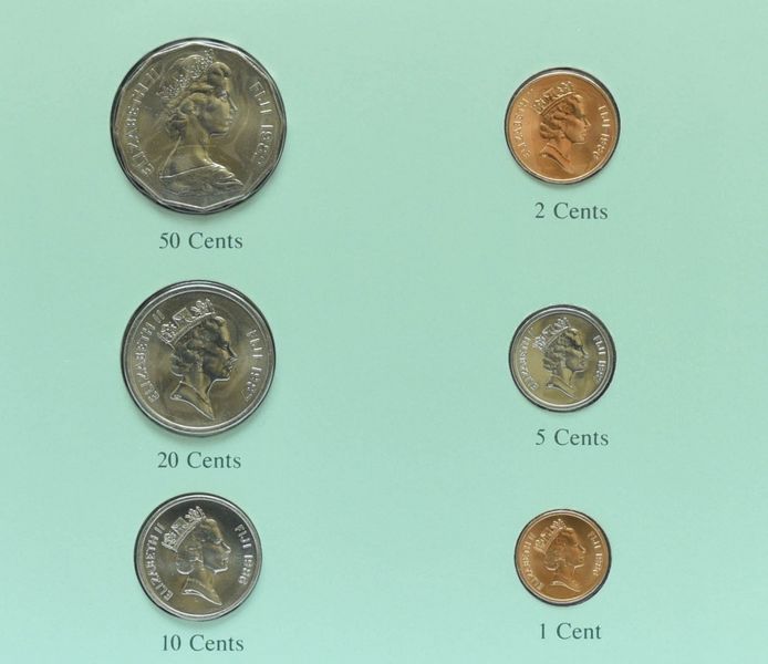 Fiji Set of coins 1981-1982 UNC 1, 2, 5, 10, 20, 50 cents and 1 mark Booklet