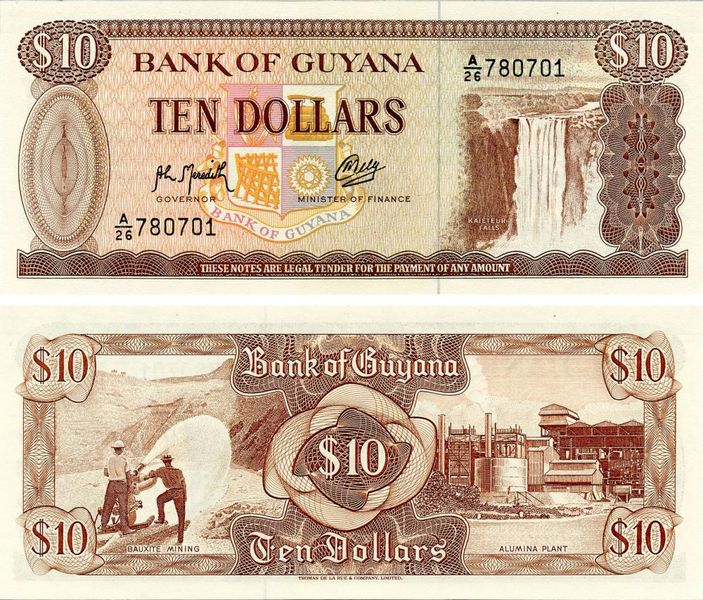 Guyana 10 Dollars 1989 UNC (P23f)