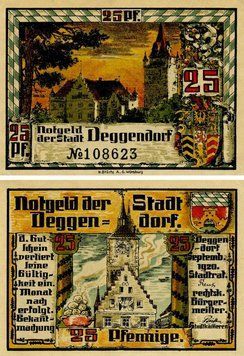 Banknote Germany Notgeld 25 pfennig 1920 F-VF Deggendorf