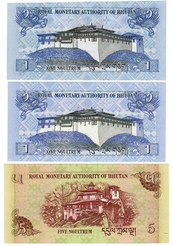 Bhutan set of 5 banknotes 2006-2013 UNC