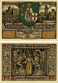 Banknote Germany Notgeld 50 pfennig 1921 F-VF Eisenach Variety 4