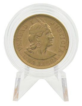 Монета Перу 1 лібра 1917 Золото F-VF Правда Справедливість (Юстиція) (Au 917, 7,99 г) М22993 фото