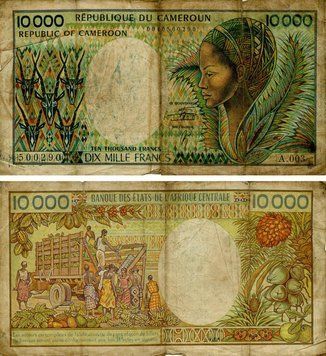 Банкнота Камерун 10000 франков 1990 G-VG (P23(3)) Б23573 фото