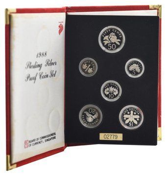 Набір монет Сінгапур набір із 6 монет 1988 Срібло Proof 1, 5, 10, 20, 50 центів, 1 долар М23285 фото