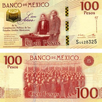 Mexico 100 Pesos 2017 "100 Years of the Constitution" UNC Series S (P130)