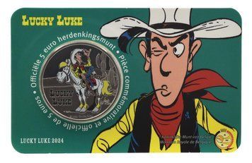 Монета Бельгия 5 евро 2024 UNC Счастливчик Люк Lucky Luke Цветная в сувенирной упаковке М20751 фото