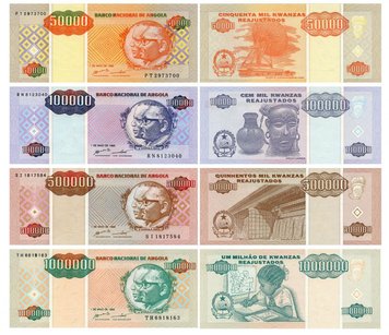 Angola set of 4 banknotes 1995 UNC 50,000, 100,000, 500,000, 1,000,000 (P138-P141)