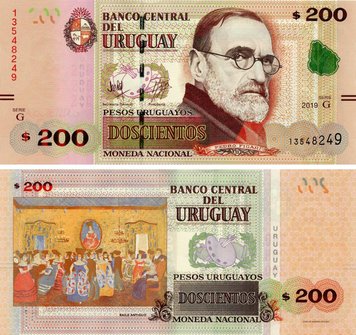 Уругвай 200 песо 2019 UNC серия G (Pnew)