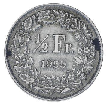 Швейцарія 1/2 франка 1959 Срібло F-VF М17822 фото