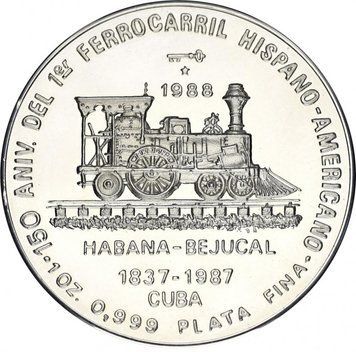 Куба 10 песо 1988 Срібло UNC Поїзд 150 років Першої залізниці в Іспанській Америці (KM#205) М12171 фото