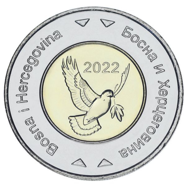 Монета Босния и Герцеговина 5 марок 2022 Биметалл UNC Птица - Голубь мира М21626 фото