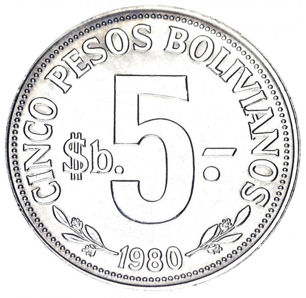 Bolivia 5 pesos 1980 AU-UNC