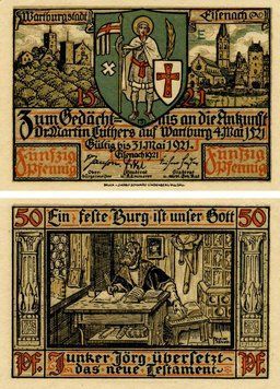 Banknote Germany Notgeld 50 pfennig 1921 F-VF Eisenach Variety 5