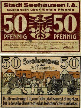 Banknote Germany Notgeld 50 pfennig 1921 F-VF Seehausen