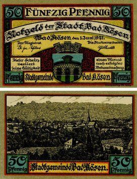 Banknote Germany Notgeld 50 pfennig 1921 F-VF Bad K&ouml;sen