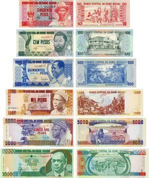 Гвинея-Бисау набор из 6 банкнот 1990-1993 UNC 50, 100, 500, 1000, 5000, 10000 песо Б25379 фото