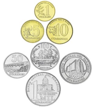 Paraguay set of 7 coins 1990-2014 UNC 1, 5, 10, 50, 100, 500, 1000 guarani