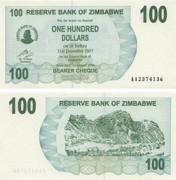 Zimbabwe 100 Dollars 2006 UNC (P42)
