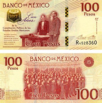 Мексика 100 песо 2017 &laquo;100 років Конституції&raquo; UNC Серія R (P130) Б06214 фото