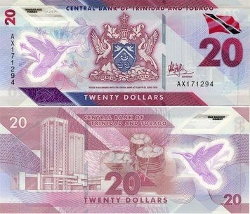 Банкнота Тринідад і Тобаго 20 доларів 2020 Полімер UNC Птах (Pnew) Б16902 фото