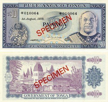 Банкнота Тонга 10 паанга 1978 UNC Specimen (P22s) Б24036 фото