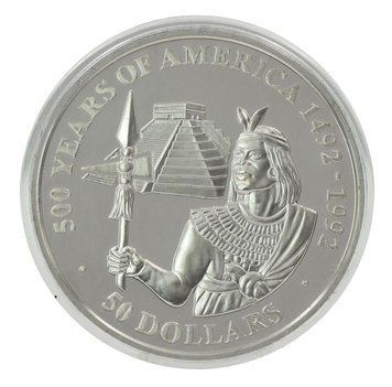 Монета Острови Кука 50 доларів 1990 Срібло Proof 500 років Відкриттю Америки &ndash; Принц Інків М22595 фото