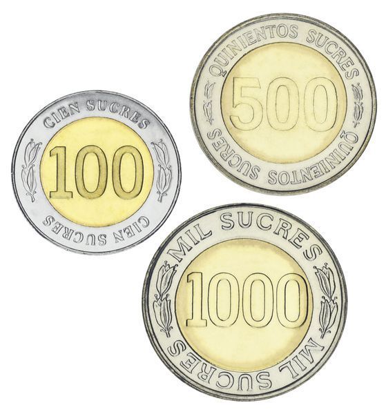 Эквадор набор из 3 монет 1997 Биметалл UNC 70 лет Центральному банку 100, 500, 1000 сукре