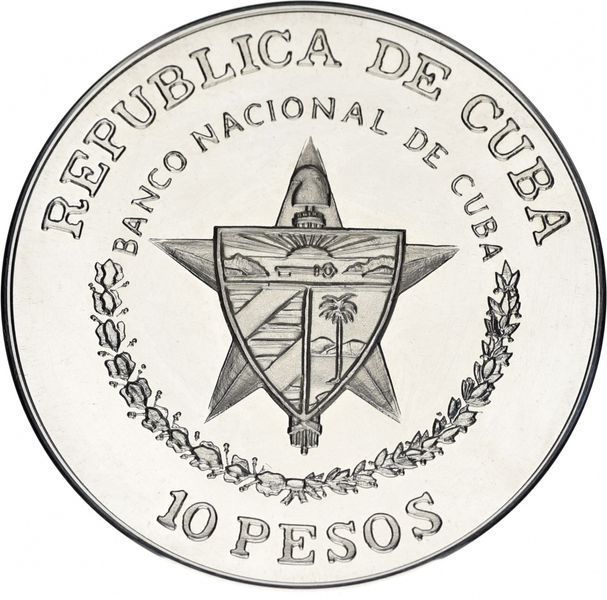 Cuba 10 pesos 1988 UNC Silver Train 140 years First Railway in Spain (KM # 206)