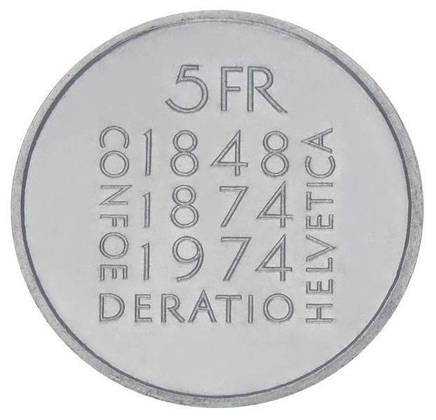 Coin Switzerland 5 francs 1974 "100 years since the first revision of the Constitution" UNC (KM # 52)